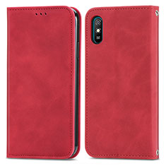 Custodia Portafoglio In Pelle Cover con Supporto S04D per Xiaomi Redmi 9A Rosso