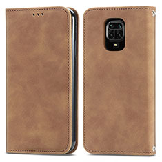 Custodia Portafoglio In Pelle Cover con Supporto S04D per Xiaomi Redmi Note 9 Pro Marrone