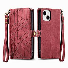 Custodia Portafoglio In Pelle Cover con Supporto S05D per Apple iPhone 14 Plus Rosso