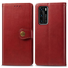 Custodia Portafoglio In Pelle Cover con Supporto S05D per Huawei P40 Rosso