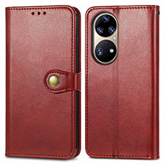 Custodia Portafoglio In Pelle Cover con Supporto S05D per Huawei P50 Pro Rosso