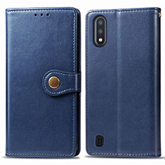Custodia Portafoglio In Pelle Cover con Supporto S05D per Samsung Galaxy M01 Blu