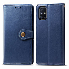 Custodia Portafoglio In Pelle Cover con Supporto S05D per Samsung Galaxy M51 Blu