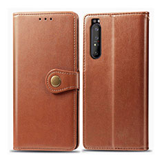 Custodia Portafoglio In Pelle Cover con Supporto S05D per Sony Xperia 1 II Marrone