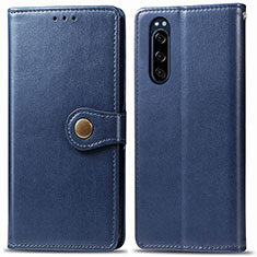 Custodia Portafoglio In Pelle Cover con Supporto S05D per Sony Xperia 5 Blu