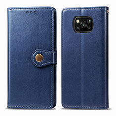 Custodia Portafoglio In Pelle Cover con Supporto S05D per Xiaomi Poco X3 NFC Blu