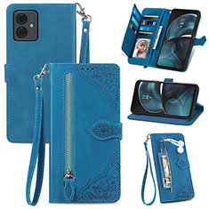 Custodia Portafoglio In Pelle Cover con Supporto S06D per Motorola Moto G14 Blu