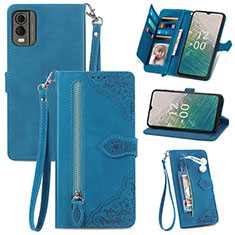 Custodia Portafoglio In Pelle Cover con Supporto S06D per Nokia C210 Blu