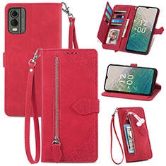 Custodia Portafoglio In Pelle Cover con Supporto S06D per Nokia C210 Rosso