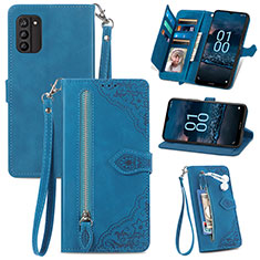 Custodia Portafoglio In Pelle Cover con Supporto S06D per Nokia G100 Blu