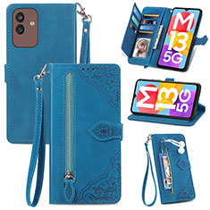 Custodia Portafoglio In Pelle Cover con Supporto S06D per Samsung Galaxy M13 5G Blu