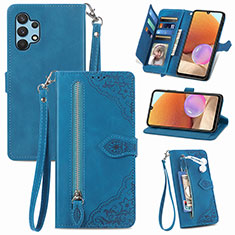 Custodia Portafoglio In Pelle Cover con Supporto S06D per Samsung Galaxy M32 5G Blu