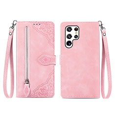 Custodia Portafoglio In Pelle Cover con Supporto S06D per Samsung Galaxy S22 Ultra 5G Oro Rosa