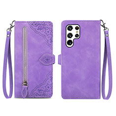 Custodia Portafoglio In Pelle Cover con Supporto S06D per Samsung Galaxy S22 Ultra 5G Viola