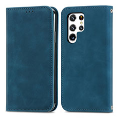 Custodia Portafoglio In Pelle Cover con Supporto S07D per Samsung Galaxy S22 Ultra 5G Blu