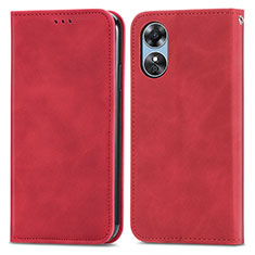 Custodia Portafoglio In Pelle Cover con Supporto S08D per Oppo A17 Rosso