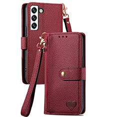 Custodia Portafoglio In Pelle Cover con Supporto S15D per Samsung Galaxy S22 5G Rosso