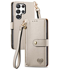 Custodia Portafoglio In Pelle Cover con Supporto S15D per Samsung Galaxy S23 Ultra 5G Grigio