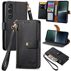 Custodia Portafoglio In Pelle Cover con Supporto S15D per Sony Xperia 1 V Nero