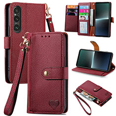 Custodia Portafoglio In Pelle Cover con Supporto S15D per Sony Xperia 1 V Rosso