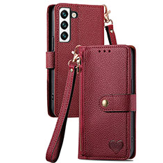 Custodia Portafoglio In Pelle Cover con Supporto S16D per Samsung Galaxy S22 5G Rosso