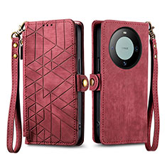Custodia Portafoglio In Pelle Cover con Supporto S17D per Huawei Mate 60 Rosso