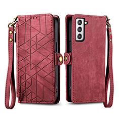 Custodia Portafoglio In Pelle Cover con Supporto S17D per Samsung Galaxy S21 FE 5G Rosso