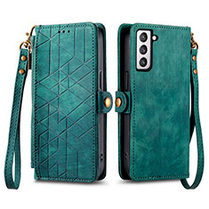 Custodia Portafoglio In Pelle Cover con Supporto S17D per Samsung Galaxy S21 FE 5G Verde