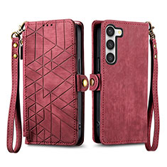 Custodia Portafoglio In Pelle Cover con Supporto S17D per Samsung Galaxy S22 5G Rosso