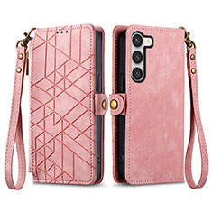 Custodia Portafoglio In Pelle Cover con Supporto S17D per Samsung Galaxy S22 Plus 5G Rosa