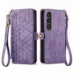 Custodia Portafoglio In Pelle Cover con Supporto S17D per Sony Xperia 1 V Viola