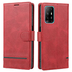 Custodia Portafoglio In Pelle Cover con Supporto SY1 per Oppo F19 Pro+ Plus 5G Rosso