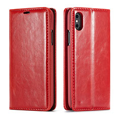 Custodia Portafoglio In Pelle Cover con Supporto T01 per Apple iPhone Xs Max Rosso