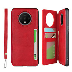 Custodia Portafoglio In Pelle Cover con Supporto T01 per OnePlus 7T Rosso