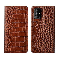 Custodia Portafoglio In Pelle Cover con Supporto T01 per Samsung Galaxy A51 5G Marrone Chiaro