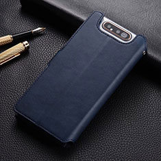 Custodia Portafoglio In Pelle Cover con Supporto T01 per Samsung Galaxy A80 Blu