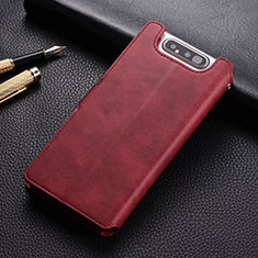 Custodia Portafoglio In Pelle Cover con Supporto T01 per Samsung Galaxy A80 Rosso