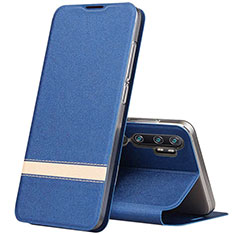 Custodia Portafoglio In Pelle Cover con Supporto T01 per Xiaomi Mi Note 10 Blu