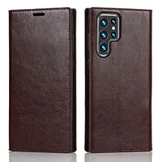 Custodia Portafoglio In Pelle Cover con Supporto T01D per Samsung Galaxy S21 Ultra 5G Marrone
