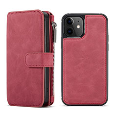 Custodia Portafoglio In Pelle Cover con Supporto T02 per Apple iPhone 12 Mini Rosso