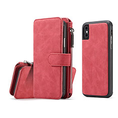 Custodia Portafoglio In Pelle Cover con Supporto T02 per Apple iPhone Xs Rosso