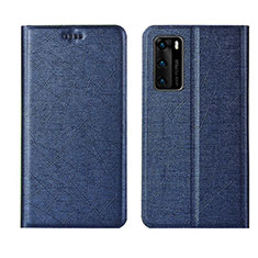 Custodia Portafoglio In Pelle Cover con Supporto T02 per Huawei P40 Blu