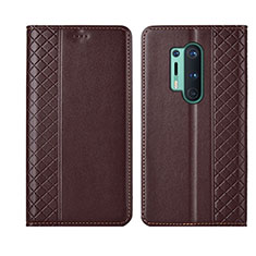 Custodia Portafoglio In Pelle Cover con Supporto T02 per OnePlus 8 Pro Marrone