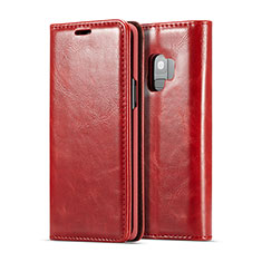 Custodia Portafoglio In Pelle Cover con Supporto T02 per Samsung Galaxy S9 Rosso
