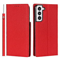 Custodia Portafoglio In Pelle Cover con Supporto T02D per Samsung Galaxy S21 5G Rosso