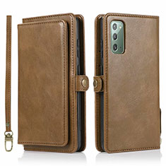 Custodia Portafoglio In Pelle Cover con Supporto T03 per Samsung Galaxy Note 20 5G Marrone