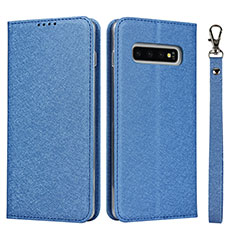 Custodia Portafoglio In Pelle Cover con Supporto T03 per Samsung Galaxy S10 Blu