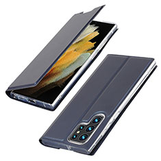Custodia Portafoglio In Pelle Cover con Supporto T03D per Samsung Galaxy S22 Ultra 5G Blu