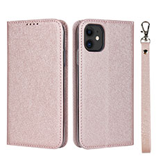 Custodia Portafoglio In Pelle Cover con Supporto T04 per Apple iPhone 11 Oro Rosa