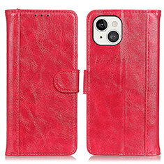 Custodia Portafoglio In Pelle Cover con Supporto T04 per Apple iPhone 13 Mini Rosso